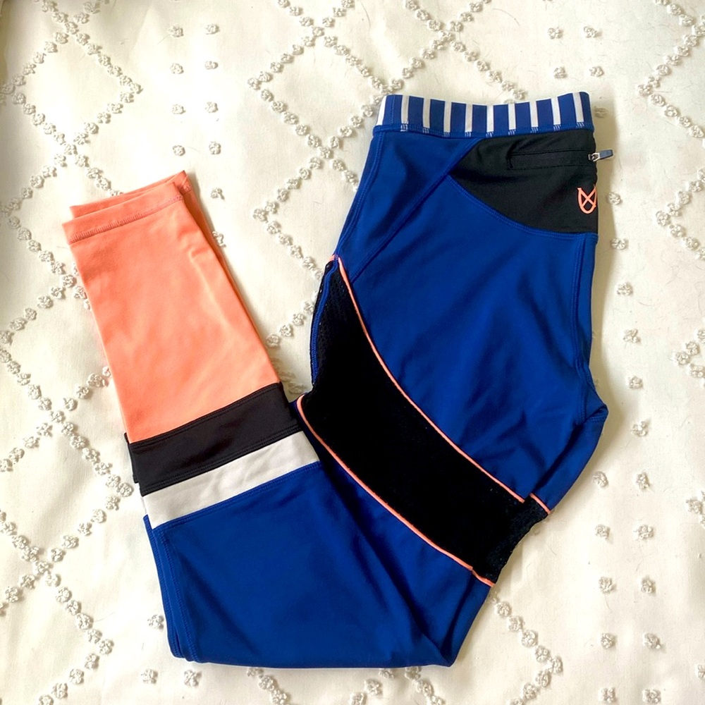 MINKPINK Move Blue/Coral Leggings with Mesh Paneling, Medium